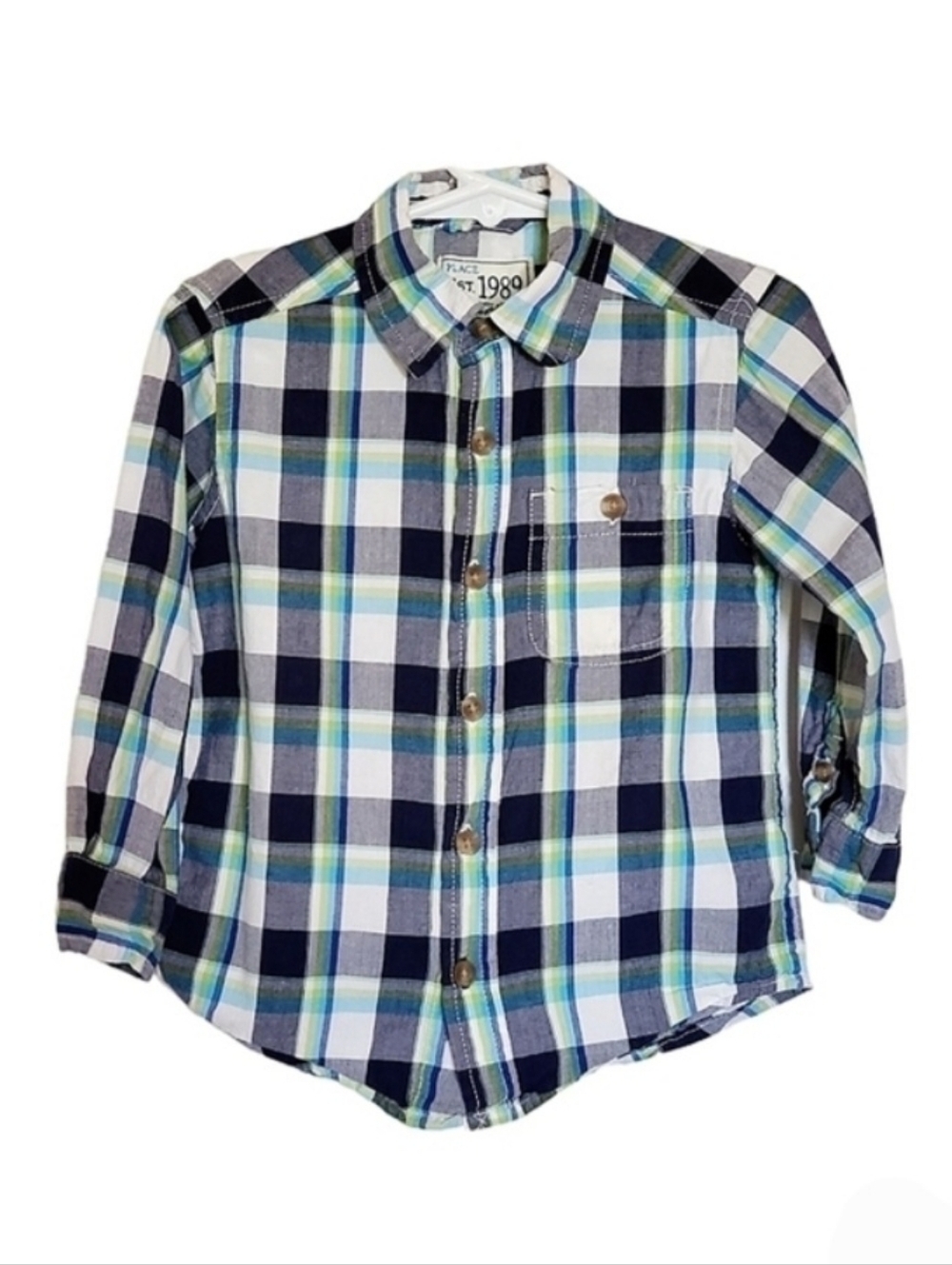 K1309 * The Children's Place Boys Plaid Button Down Shirt Blue Size 2T